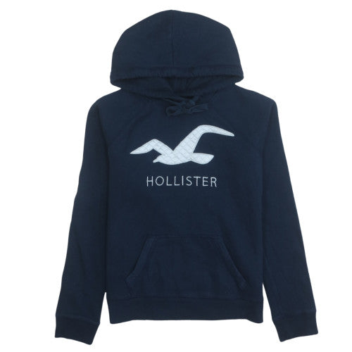 Hollister Men's Blue Pullover Hoodie M Embroidered Logo Fleece