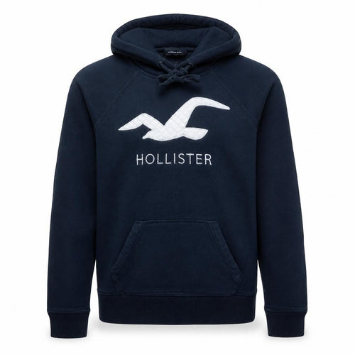 Hollister Men's Blue Pullover Hoodie M Embroidered Logo Fleece