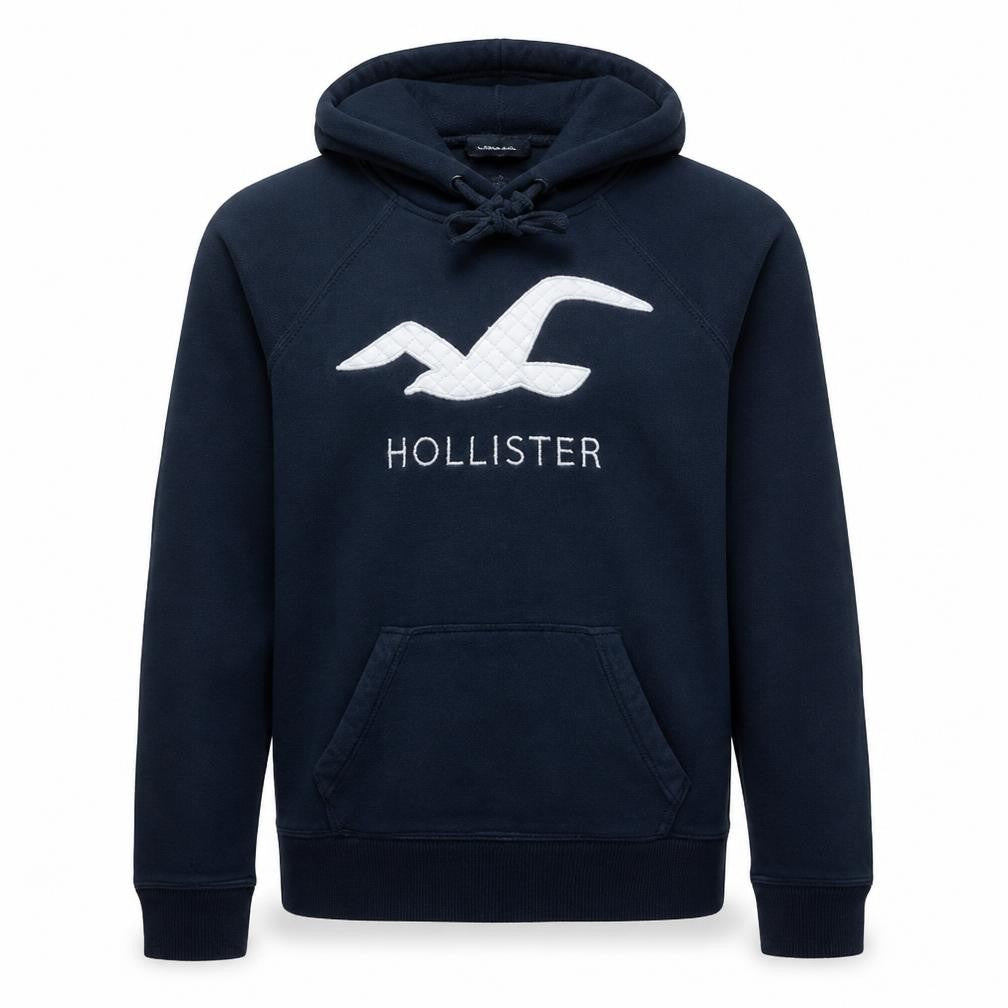 Hollister Men's Blue Pullover Hoodie M Embroidered Logo Fleece