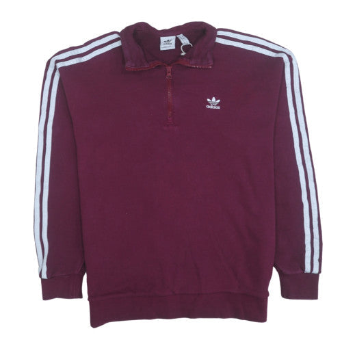Adidas Women Burgundy 1/2 Zip Sweatshirt Size 12 UK Cotton Blend