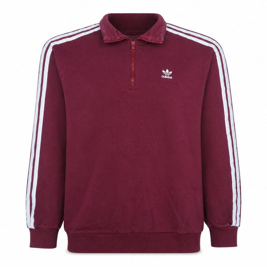 Front view of Adidas Women Burgundy 1/2 Zip Sweatshirt, size 12, UK Cotton Blend