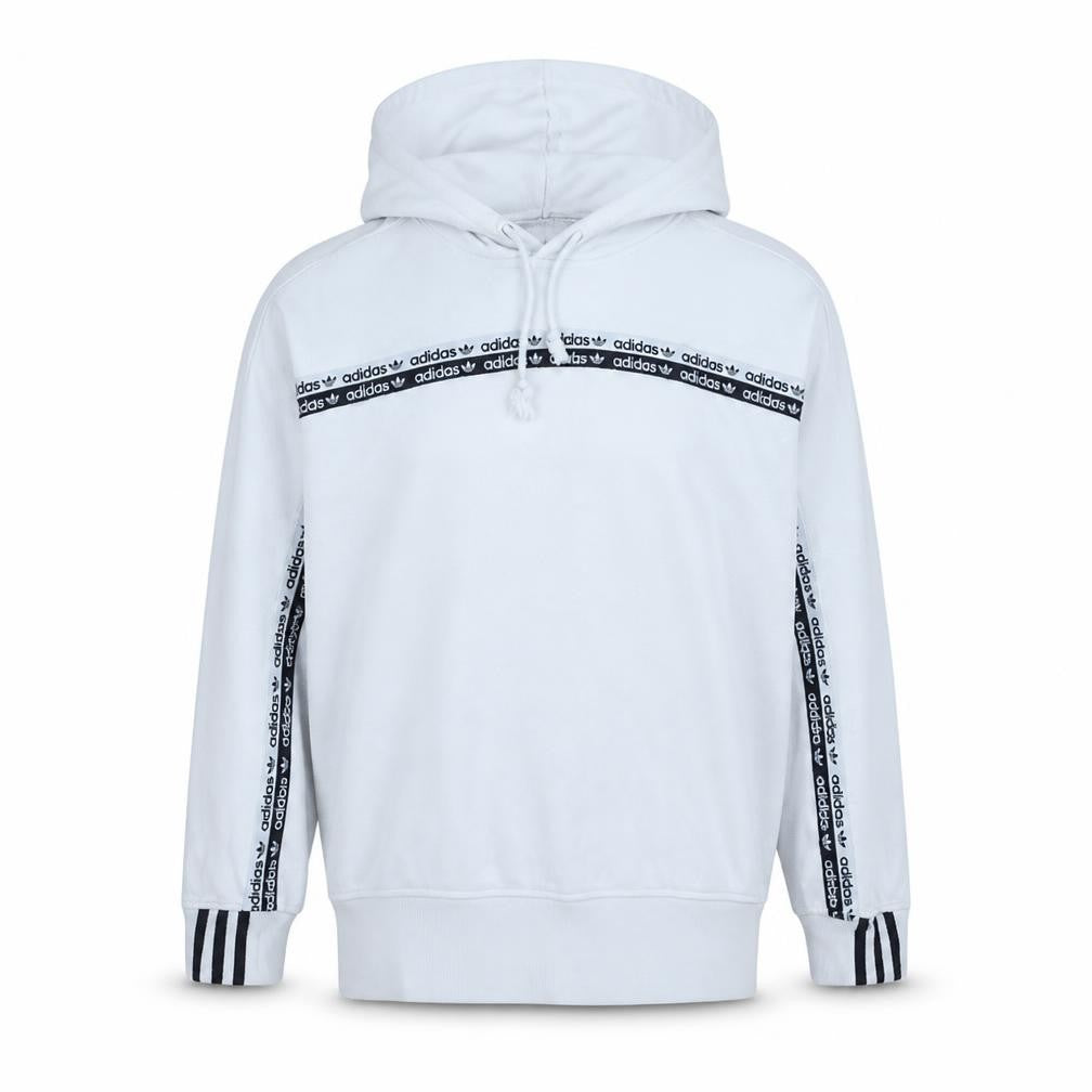 Front view of Adidas women’s white hoodie, size UK 10, pullover long sleeve trefoil logo