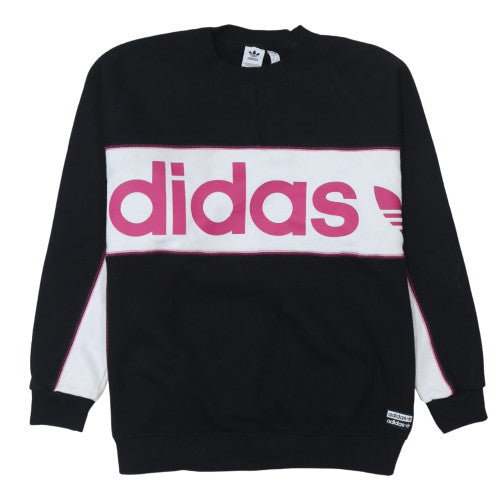 Adidas Womens Black Pink Logo Crew Neck Sweatshirt Size L 18