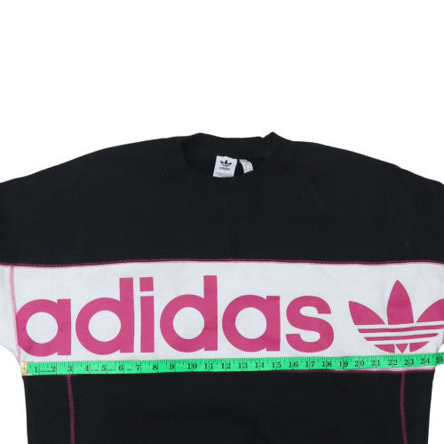 Adidas Womens Black Pink Logo Crew Neck Sweatshirt Size L 18