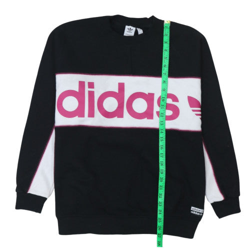 Adidas Womens Black Pink Logo Crew Neck Sweatshirt Size L 18