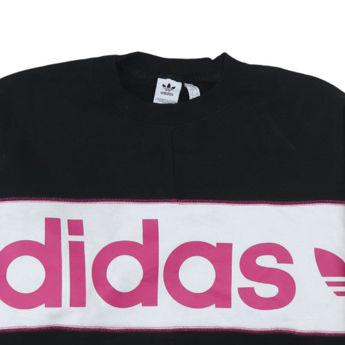 Adidas Womens Black Pink Logo Crew Neck Sweatshirt Size L 18