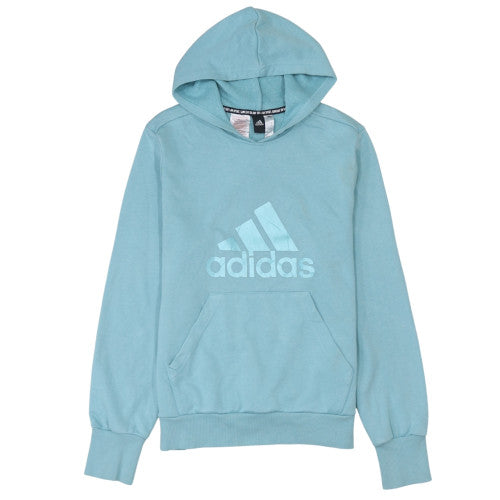 Adidas Girls Blue Pullover Hoodie Size 14 Years Cotton Blend Logo Design