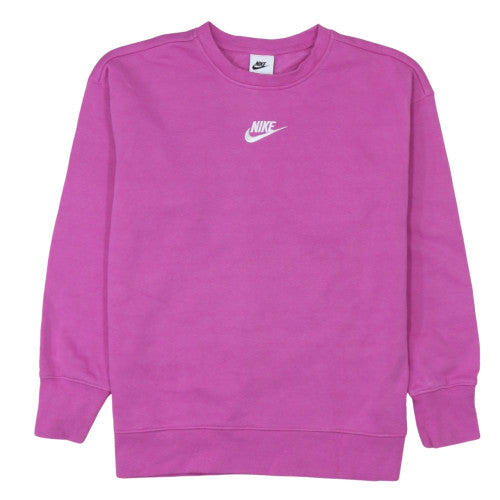 Nike Girls Pink Logo Pullover Sweatshirt L Fleece Crew Neck