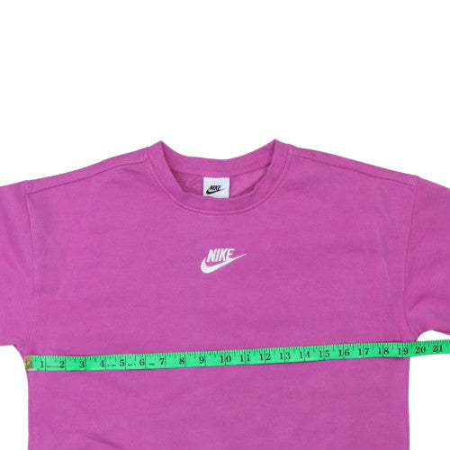 Nike Girls Pink Logo Pullover Sweatshirt L Fleece Crew Neck