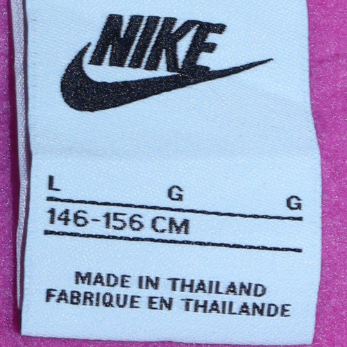 Nike Girls Pink Logo Pullover Sweatshirt L Fleece Crew Neck