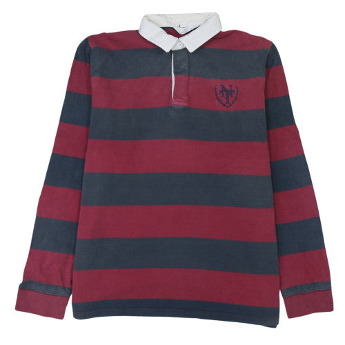 Next Men's Red & Navy Striped Long Sleeve Rugby Polo Shirt XL