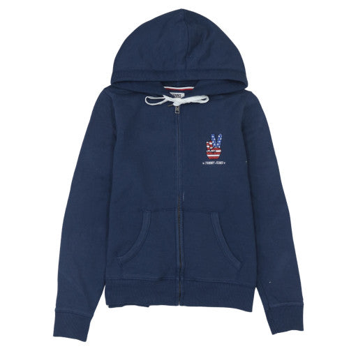 Tommy Jeans Mens Navy Full Zip Hoodie M Hooded Cotton Blend