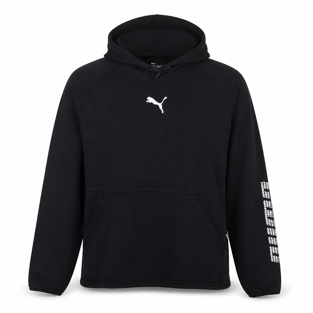 Puma Men Black Pullover Hoodie L Fleece Sports Logo