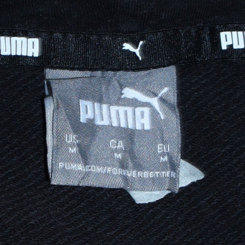 Puma Men's Black & White Pullover Hoodie M Regular Fit Logo Sportswear