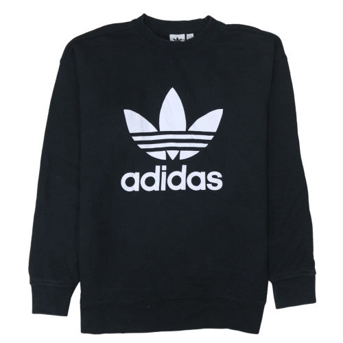 Adidas Womens Black Crew Neck Pullover Sweatshirt Size 8 Logo Print