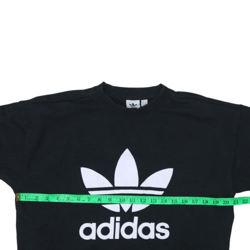 Adidas Womens Black Crew Neck Pullover Sweatshirt Size 8 Logo Print