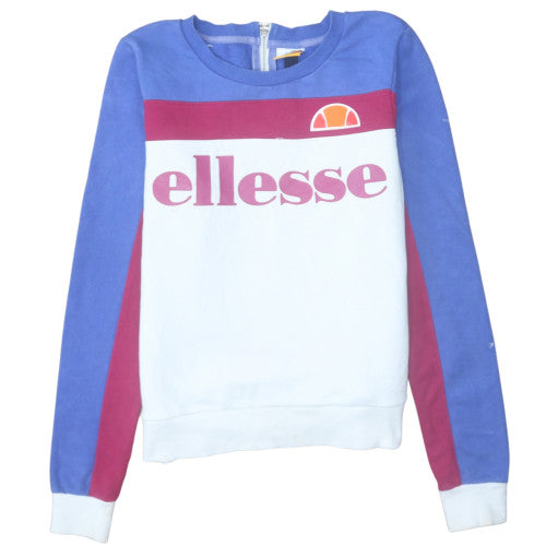 Ellesse Womens Blue White Pink Logo Sweatshirt Size 12 Cotton Blend