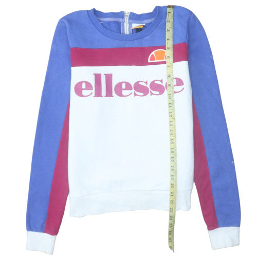 Ellesse Womens Blue White Pink Logo Sweatshirt Size 12 Cotton Blend