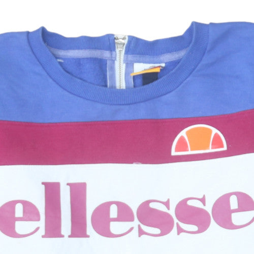 Ellesse Womens Blue White Pink Logo Sweatshirt Size 12 Cotton Blend