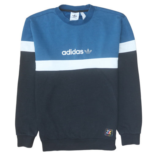 Adidas Men's Blue Colour Block Crew Neck Sweatshirt S Regular Fit