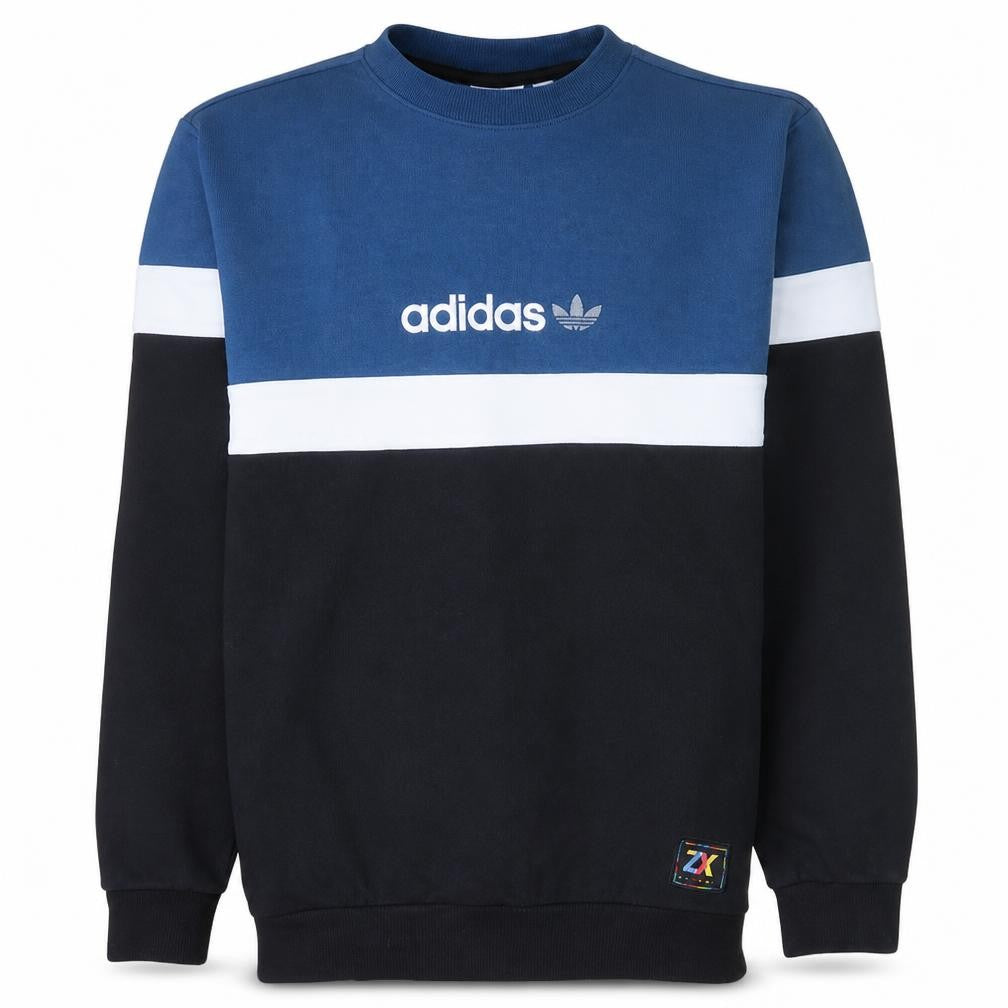 Front view of Adidas Men's Blue Colour Block Crew Neck Sweatshirt S Regular Fit
