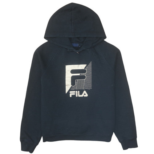 FILA Womens Black Pullover Hoodie M Logo Graphic Cotton Blend