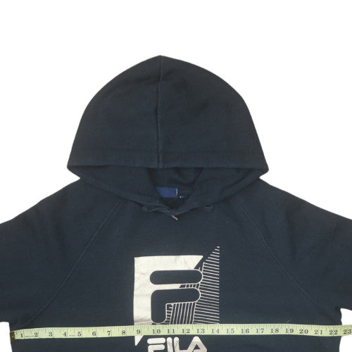 FILA Womens Black Pullover Hoodie M Logo Graphic Cotton Blend