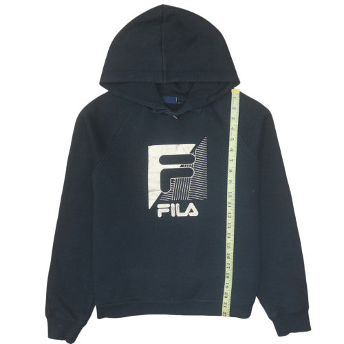 FILA Womens Black Pullover Hoodie M Logo Graphic Cotton Blend