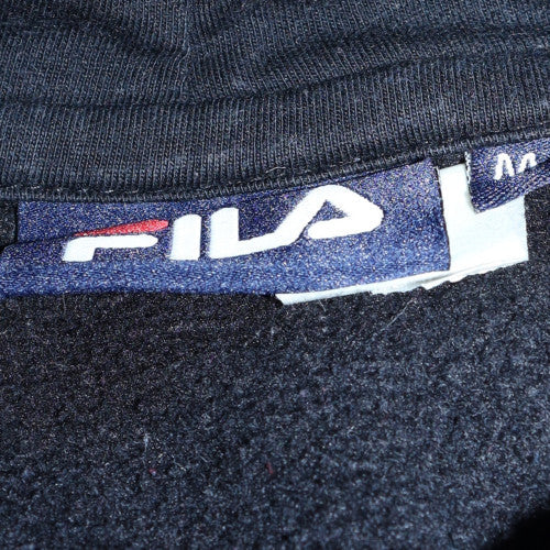 FILA Womens Black Pullover Hoodie M Logo Graphic Cotton Blend