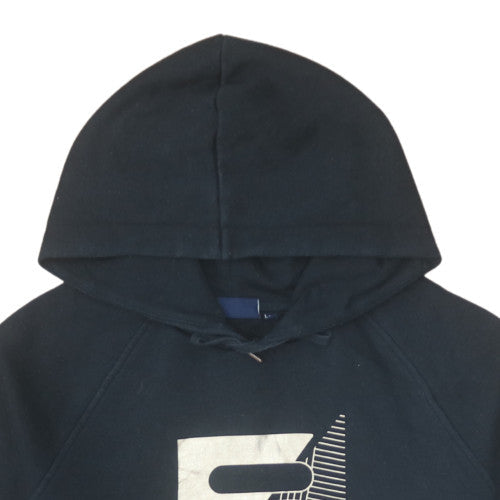 FILA Womens Black Pullover Hoodie M Logo Graphic Cotton Blend