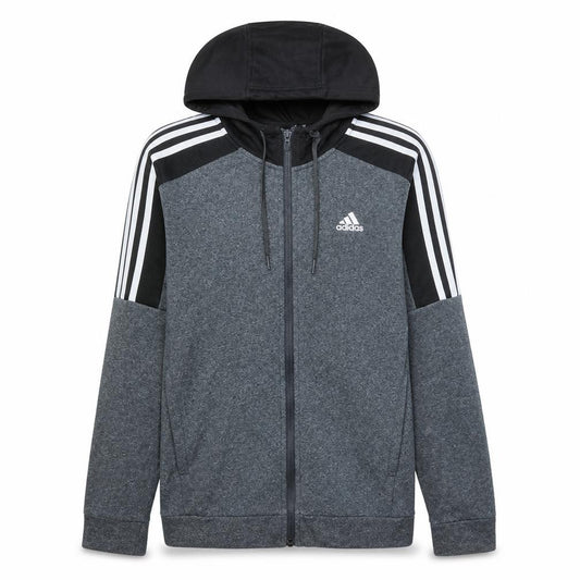 Front view of Adidas Men's Grey Full Zip Hoodie, size S, Sports Fleece Jacket