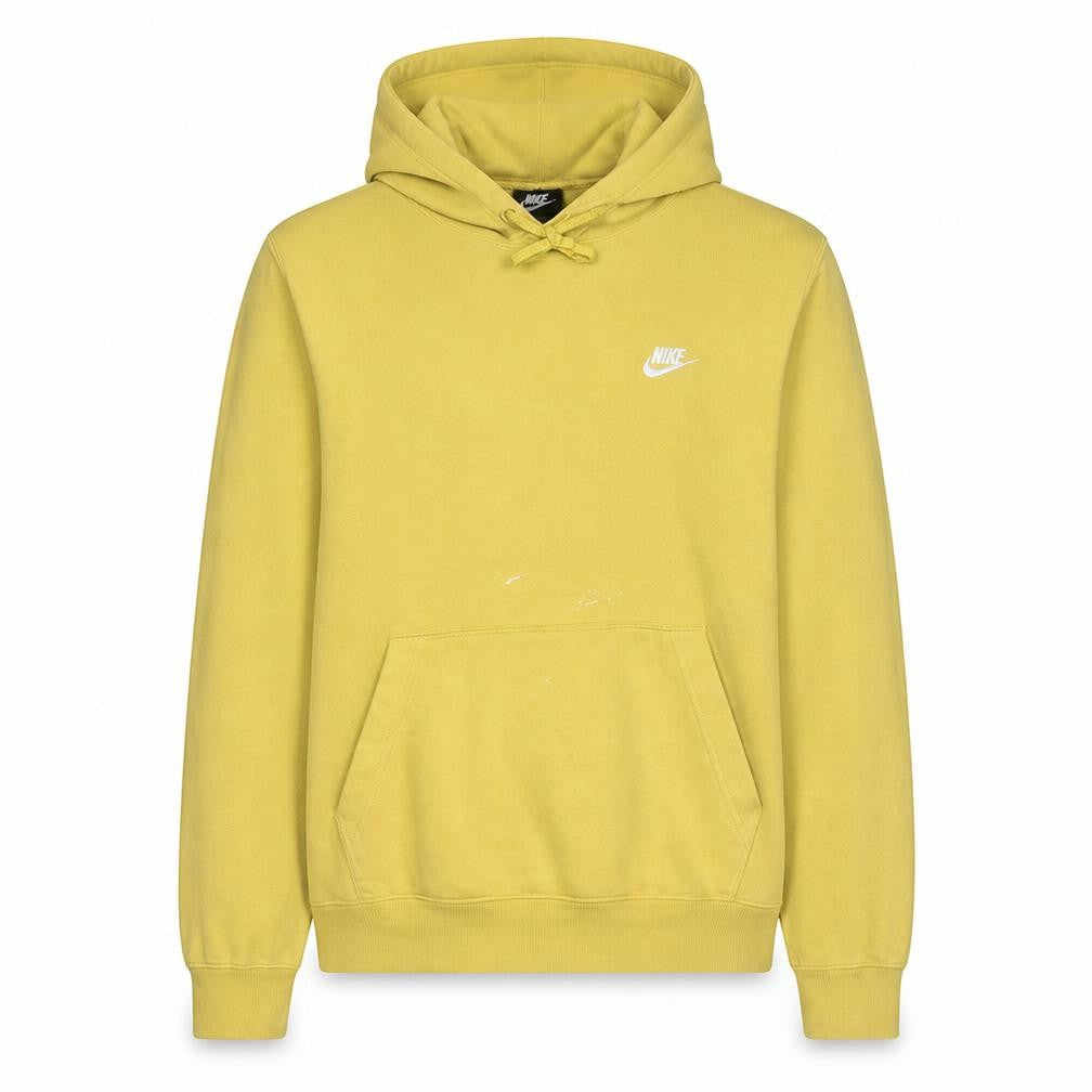 Front view of Nike Men Yellow Pullover Fleece Hoodie M Regular Fit Logo