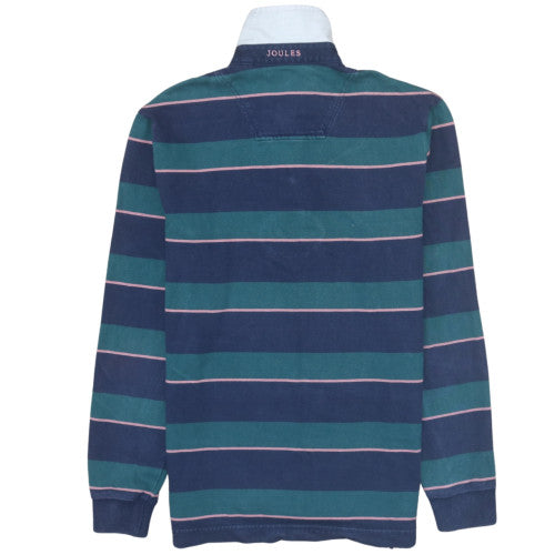 Joules Men's Blue Striped Long Sleeve Rugby Polo Shirt Size S