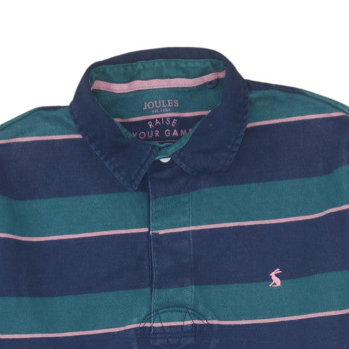 Joules Men's Blue Striped Long Sleeve Rugby Polo Shirt Size S