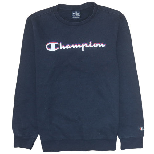 Champion Boys Black Pullover Sweatshirt 13-14 Years Crew Neck Logo Print