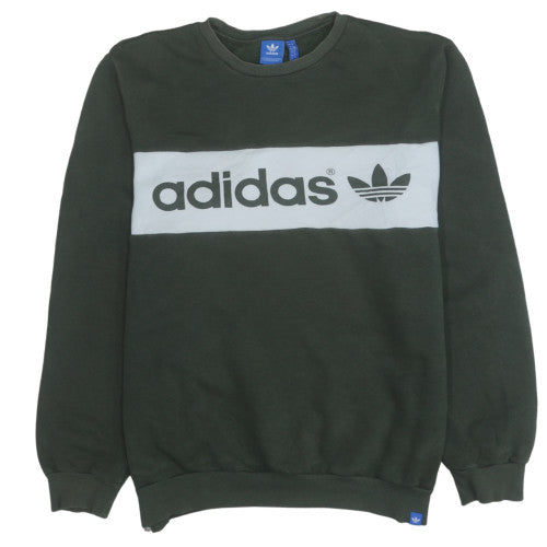 Adidas Mens Black Crew Neck Sweatshirt L Logo Graphic Pullover