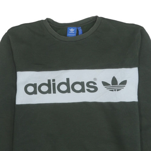Adidas Mens Black Crew Neck Sweatshirt L Logo Graphic Pullover