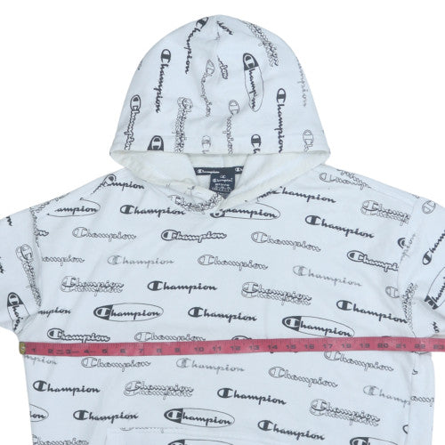 Champion Mens White Logo Print Pullover Hoodie Medium
