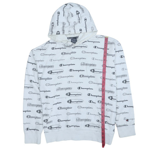 Champion Mens White Logo Print Pullover Hoodie Medium
