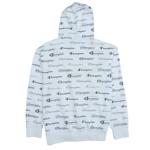 Champion Mens White Logo Print Pullover Hoodie Medium