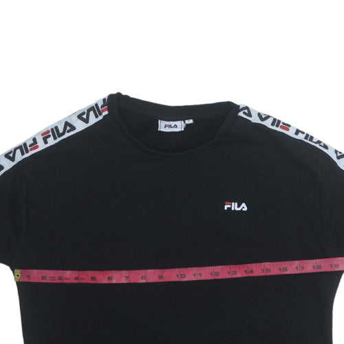 FILA Women Black Logo Tape Crew Neck Pullover Sweatshirt Size S