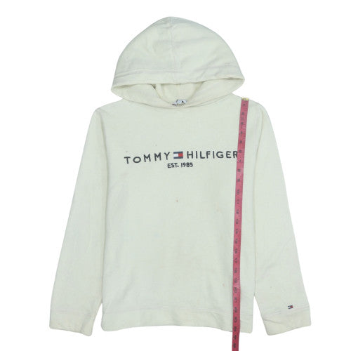 Tommy Hilfiger Men's White Pullover Hoodie L Logo Fleece Sweatshirt