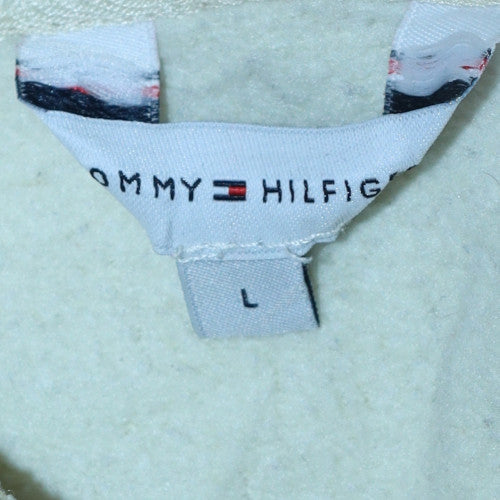 Tommy Hilfiger Men's White Pullover Hoodie L Logo Fleece Sweatshirt