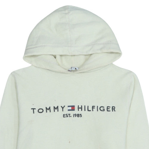 Tommy Hilfiger Men's White Pullover Hoodie L Logo Fleece Sweatshirt