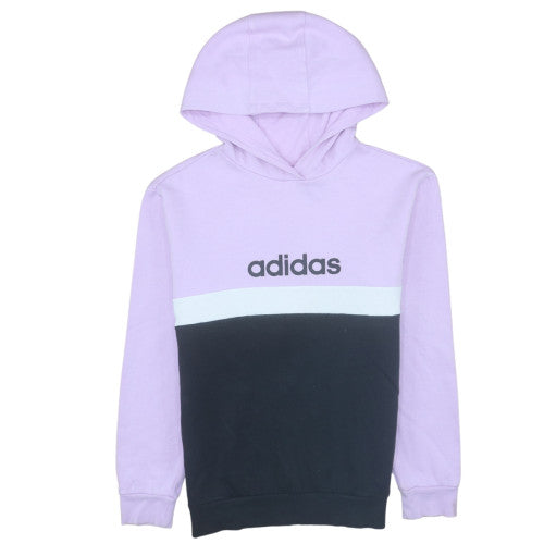 Adidas Girls Lilac and Black Colourblock Pullover Hoodie - Size 13-14 Years