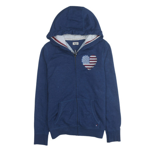 Hilfiger Denim Women's Blue Full Zip Hoodie with American Heart Print Size M