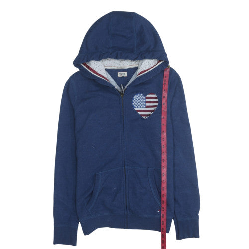 Hilfiger Denim Women's Blue Full Zip Hoodie with American Heart Print Size M