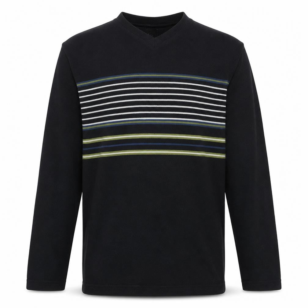 Front view of Levi's Men's Black Striped Long Sleeve Cotton T-Shirt, size M