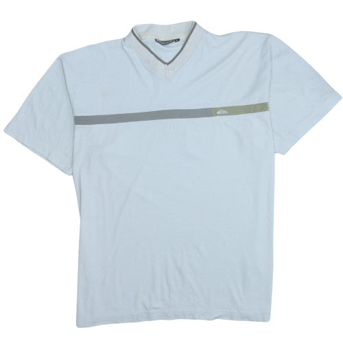Quiksilver Men's White V-Neck Short Sleeve Cotton T-Shirt L