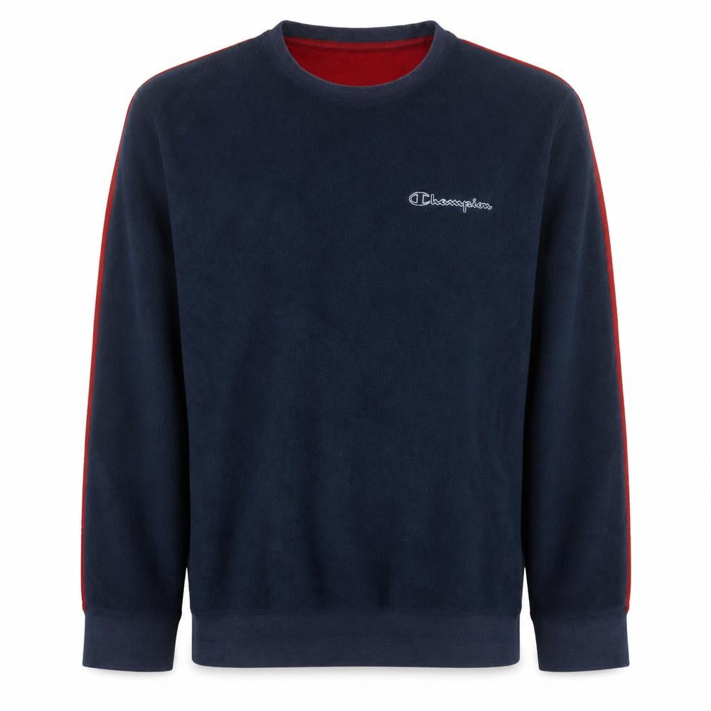 Front view of Champion Men’s Blue Red Fleece Pullover Sweatshirt, size L